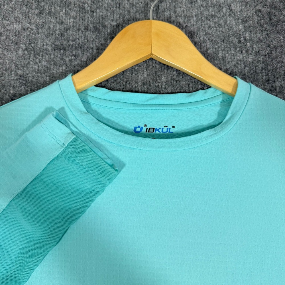 IBKUL Long Sleeve Mesh Panel Cooling Top Women Size S Turquoise Performance EUC